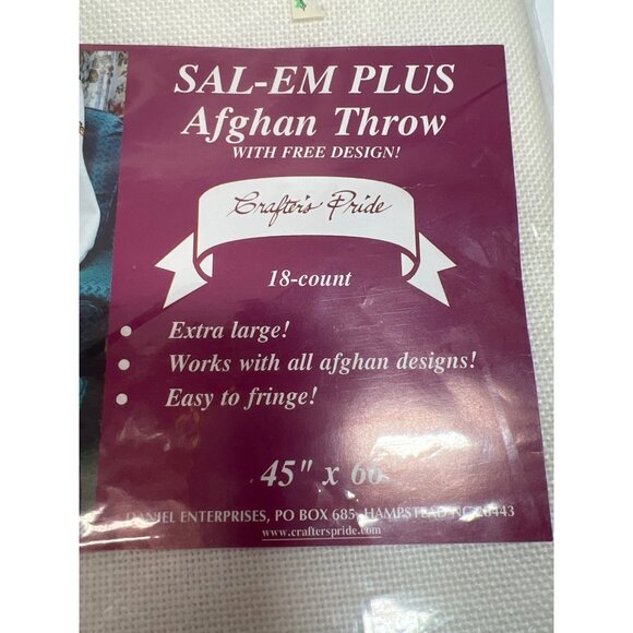SAL-EM Plus Afghan Throw 18-Count 45" X 66" Extra Large White Needlework With Fr - Picture 3 of 4